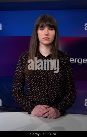 Köln, Deutschland. 26. April 2023. Carla HINRICHS, Sprecherin der letzten Generation, Porträt, Porträt, freigestelltes Einzelbild, Einzelmotiv, „Maischberger“, Talkshow, WDR/ARD, 26. April 2023. Kredit: dpa/Alamy Live News Stockfoto