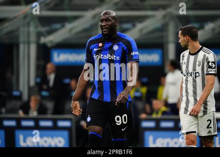 Romelu Lukaku (FC Inter) während des italienischen Pokals, Coppa Italia, Halbfinale, Fußballspiel mit 2. Beinen zwischen dem FC Internazionale und dem FC Juventus am 26. April 2023 im Giuseppe Meazza Stadion in Mailand, Italien – Foto Luca Rossini/E-Mage Stockfoto