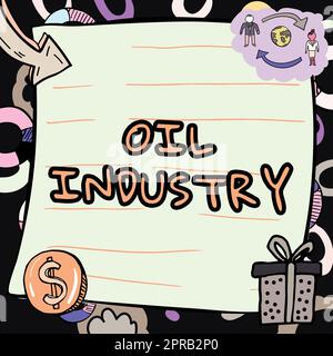 Handschriftlicher Text Oil Industry. Internet Concept Exploration Extraction Verfeinerung Marketing Erdölprodukte wichtige Botschaften geschrieben auf Note with Gift Drawing. Stockfoto