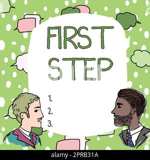 Konzeptionelle Beschriftung erster Schritt. Konzept bedeutet den Beginn eines bestimmten Prozesses oder den Beginn eines Whiteboard-Brainstormings für neue Lösungen durch Teammitglieder. Stockfoto