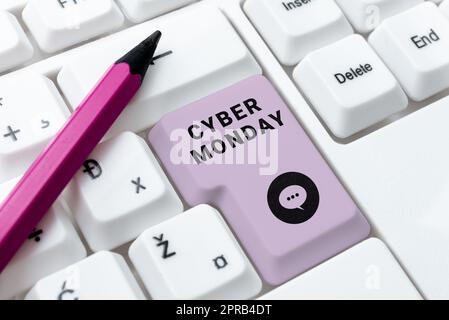 Schreiben Anzeige Text Cyber Monday. Geschäftsansatz Marketingfrist für Montag nach Danksagerlaubstag in den USA -49085 Stockfoto