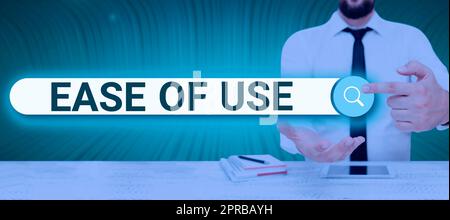 Handgeschriebenes Schild Benutzerfreundlichkeit. Geschäftsansatz benutzerfreundlich einfach zu bedienen Einfache Technologie für alle Mann mit Tablet projiziert Eine Kamera und zeigt kreative Fotografie. Stockfoto