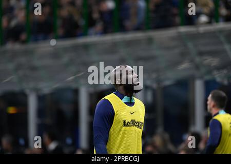 Mailand, Italien. 26/04/2023, Romelu Lukaku vom FC Inter während des Fußballspiels der italienischen Serie A zwischen dem FC Inter Internazionale Juventus am 19. März 2023 im Giuseppe Meazza San Siro Siro Stadion in Mailand, Italien. Foto: Tiziano Ballabio Stockfoto