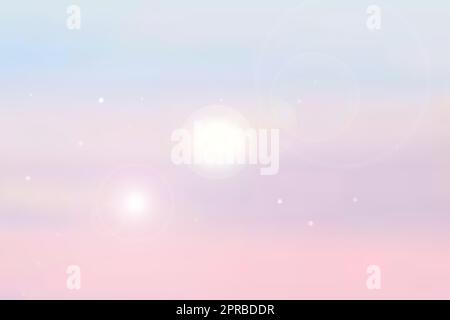 Abstrakte Darstellung des Sonnenuntergangs. Abstrakte Stimmungsstruktur am Abend oder bei Sonnenuntergang mit hellrosa Ozean, pastellfarbenen Bokeh-Lichtern und blauem sonnigen Himmel. Wunderschöner Sonnenuntergang. Stockfoto