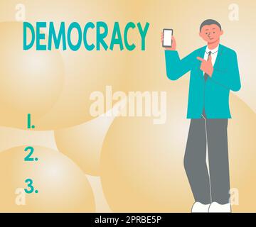 Textzeichen für Demo Classity. Geschäftsansatz Freiheit der Show, ihre Gefühle und Überzeugungen auszudrücken man-Hold-Bildschirm des Mobiltelefons mit der futuristischen Technologie. Stockfoto