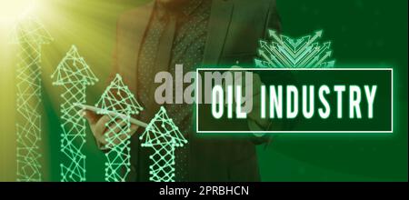 Handschriftlicher Text Oil Industry. Word geschrieben zu Exploration Extraction Refining Marketing Petroleum Products Business Graph zeichnen und Ideen für den Fortschritt präsentieren. Stockfoto