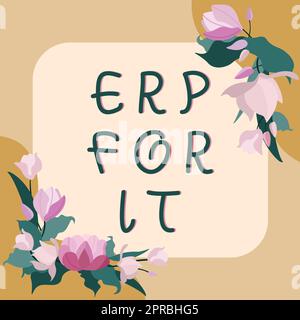 Handschriftlicher Text ERP for IT. Word für Enterprise Ressourcenplanungssoftware für integrierte Anwendungen Blank Frame dekoriert mit Abstract Modernized Forms Flowers and Foliage. Stockfoto