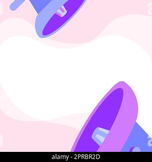 Zwei große Megaphone-Zeichnungen für eine wunderbare neue Ankündigung in Einer Chat Cloud. Big Bullhorns Drawing Produziert Fantastische Spätwerbung Mit Blank Smoke. Stock Vektor