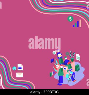 Geschäftsleute, Die Auf Lap Tops Zusammenarbeiten, Einer Telefoniert. Gruppe Von Vier Freunden Im Büro, Die Arbeiten, Zwei Am Computer, Andere Am Handy, Letzte Anordnung Von Dokumenten. Stock Vektor