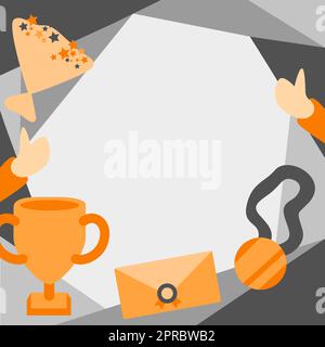 Die Leute Gratulieren Zum Erfolg Bei Der Präsentation Der Verdienten Trophäen-Medaillen. Erfolgreiches Teamwork Verdienst Für Kombinierten Einsatz. Abstrakt Dargestellte Partnerschaftsleistungen. Stock Vektor