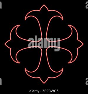 Neon-Symbol-Feld Lily kreen Strong Cross Monogramm Dokonstantinovsky-Symbol des Apostelankers Hope-Zeichen religiöses Kreuz rot Vektor-Illustration flacher Bildstil Stock Vektor