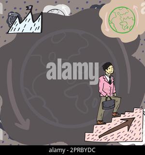 Ein Geschäftsmann Mit Briefkoffer, Der Über Die Treppe Geht, Um Erfolg Zu Haben. Mann Im Anzug, Treppe Hochklettern Und Wichtige Informationen Präsentieren. Führungskraft Zeigt Neue Ideen. Stock Vektor