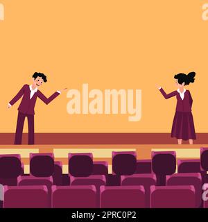 Professionelle Führungskräfte in formeller Kleidung halten Vorträge. Vorbild für Mitarbeiter in der Einführungsphase für öffentliche Vorträge sein. Männliche und weibliche Diskussionsrunde. Stock Vektor