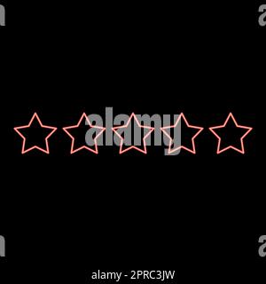 Neon fünf Sterne Bewertungskonzept mit 5 Sternen rote Farbe Vektordarstellung flacher Stil Stock Vektor