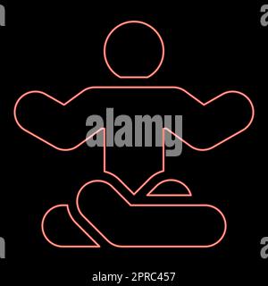 Neonmann beim Yoga Pose Red Color Vector Illustration Bild flacher Stil Stock Vektor