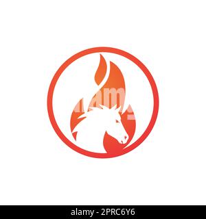 Branding Horse in Fire Flamme Logo Vector Design-Vorlage. Symbol für Geschwindigkeit, Freiheit und Stärke. Stock Vektor