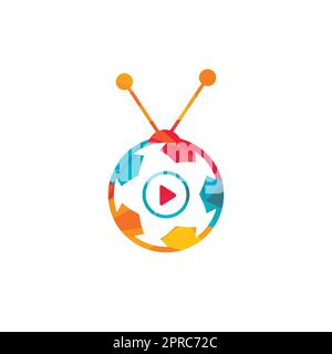 Design-Vorlage für das Vektor-Logo des Fußballfernsehers. Fußball-tv-Symbol-Logo. Stock Vektor