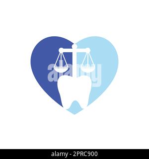 Dentalrecht-Vektor-Logo-Design. Zahn und Gleichgewicht mit herzförmigem Ikon-Design. Stock Vektor