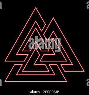 Neon-Valknut-Symbol rote Farbvektordarstellung flacher Bildstil Stock Vektor