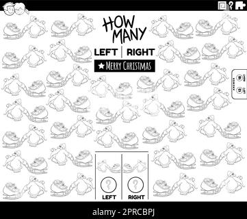 Zählen Sie die linken und rechten Bilder der Cartoon-Weihnachtsmann-Malseite Stock Vektor