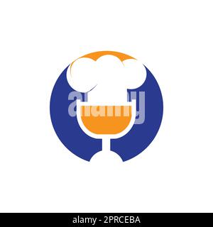 Podcast-Design-Vorlage für das Vektorlogo des Küchenchefs. Logo des singenden Küchenchefs. Stock Vektor