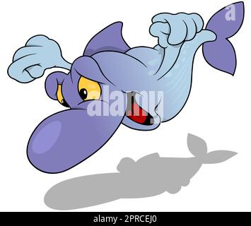 Happy Purple Fish mit großem Lächeln und gelben Augen Stock Vektor