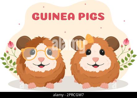 Meerschweinchen Haustiere Hamster Tierarten geeignet für Poster oder Grußkarten in flacher, süßer Cartoon Handgemalte Vorlagen Illustration Stock Vektor