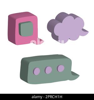 Sprechblase 3D. Sprechende Clouds für Chats und Nachrichten. Dialogsymbolsatz auf isoliertem Hintergrund. Vektor Stock Vektor