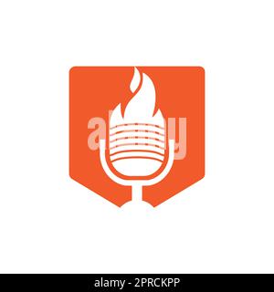 Design-Vorlage für das Logo des Fire Podcasts. Podcast „Flammenfeuer“ Mikrofon Logo Vektorsymbol Abbildung. Stock Vektor