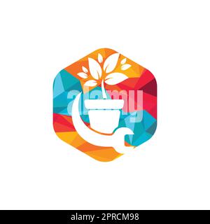 Logo-Konzept „Garden fix Vector“. Logo-Symbol für Blumentopf und Schraubenschlüssel. Stock Vektor