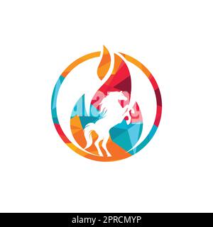 Branding Horse in Fire Flamme Logo Vector Design-Vorlage. Symbol für Geschwindigkeit, Freiheit und Stärke. Stock Vektor