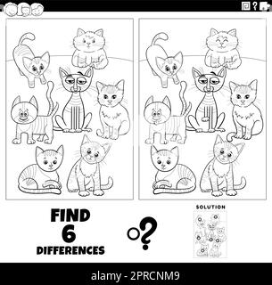 Difference-Spiel mit Zeichentrickfilmseite für Katzen Stock Vektor