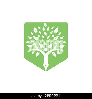 Logo-Konzept für Schulversicherung und Support. Stift und Logo des menschlichen Baumes. Stock Vektor