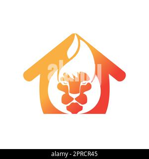 Löwenfeuer-Vektor-Logo-Designvorlage. Kreative Löwenflammen mit Logo in Heimform. Stock Vektor