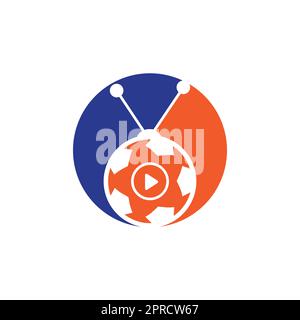 Design-Vorlage für das Vektor-Logo des Fußballfernsehers. Fußball-tv-Symbol-Logo. Stock Vektor