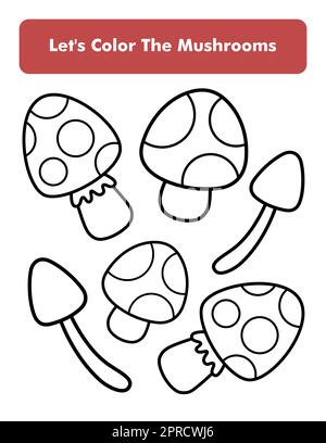 Pilzfarbbuchseite Im Letter-Format. Untergeordnetes Arbeitsblatt Zum Ausmalen. Hochwertiges Vektorelement. Stock Vektor