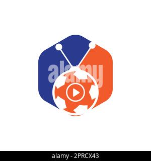 Design-Vorlage für das Vektor-Logo des Fußballfernsehers. Fußball-tv-Symbol-Logo. Stock Vektor