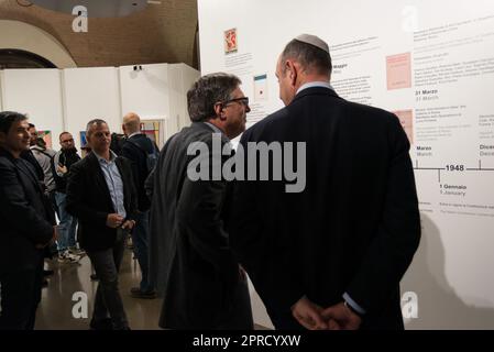 Rom, Italien. 26. April 2023. ROM, ITALIEN - APRIL 26: Anlässlich des 75. Geburtstages des Staates Israel zeigt eine Ausstellung im Jüdischen Museum in Rom die künstlerische Verbindung und Solidarität des Landes mit Italien am 26. April 2023 in Rom, Italien. (Foto: Andrea Ronchini/NurPhoto) Kredit: NurPhoto SRL/Alamy Live News Stockfoto