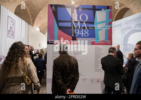 Rom, Italien. 26. April 2023. ROM, ITALIEN - APRIL 26: Anlässlich des 75. Geburtstages des Staates Israel zeigt eine Ausstellung im Jüdischen Museum in Rom die künstlerische Verbindung und Solidarität des Landes mit Italien am 26. April 2023 in Rom, Italien. (Foto: Andrea Ronchini/NurPhoto) Kredit: NurPhoto SRL/Alamy Live News Stockfoto