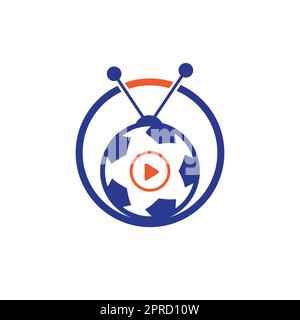 Design-Vorlage für das Vektor-Logo des Fußballfernsehers. Fußball-tv-Symbol-Logo. Stock Vektor