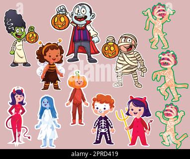 Halloween niedliche Zeichentrickfigur-Ikonenset Stock Vektor