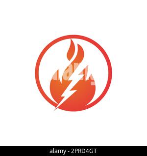 Designvorlage für Lightning Fire-Vektor-Logo. Logo für Brandenergie und Spannung. Stock Vektor