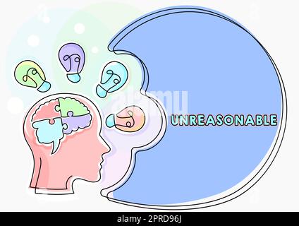 Konzeptuelle Bildunterschrift unvernünftig, Geschäftskonzept jenseits der Grenzen von Akzeptanz oder Fairness Unangemessener Mann mit rätselhaftem Gehirn Thinking New IDE Stockfoto