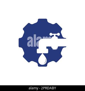 Geschäftsvorlage für Klempnersymbol-Vektordesign. Wasserhahn mit Getriebe Wartungslogo Symbol Vektorsymbol Abbildung. Stock Vektor