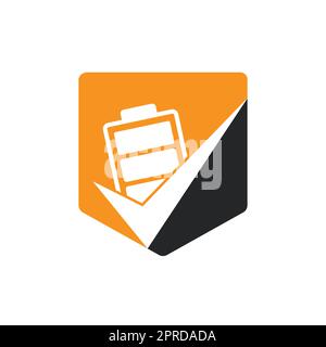 Design-Vorlage für Vektorlogo mit Batterieprüfzeichen. Vektordarstellung der Symbolvorlage für das Akku-Logo der Checkliste. Stock Vektor