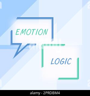 Schild mit Emotionallogik, Geschäftsübersicht Herz- oder Hirnseele oder Intelligenzverwirrung Gleichgewichtsgedankliche Blasen, die das verbindende P darstellen Stockfoto