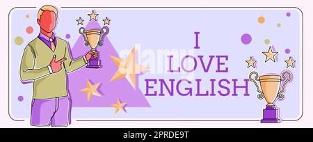 Schreiben mit Text „I Love English“. Konzeptfoto, um eine Zuneigung für internationale Sprache zu haben Grammatik Blank Geometrische Formen und Winkel für Werbung und Werbung. Stockfoto