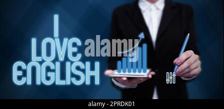 Konzeptionelle Darstellung I Love English. Business-Konzept für die Liebe zur internationalen Sprache Grammatikrahmen dekoriert mit farbenfrohen Blumen und Blattwerk harmonisch angeordnet. Stockfoto