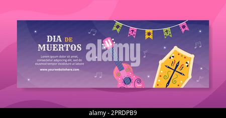 Dia De Los Muertos oder Tag der Toten Banner Vorlage Handgezeichnete Cartoon Illustration Stock Vektor