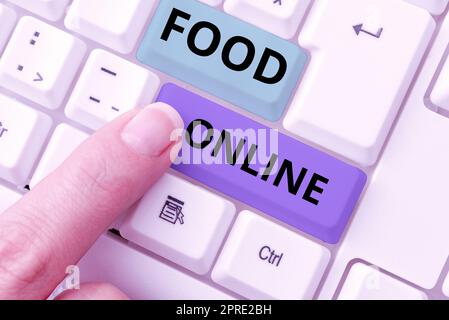 Handschriftlicher Text Food Online, ein Wort, das auf einer Website erstellt wurde, die direkt vom Geschäft geliefert wird Stockfoto